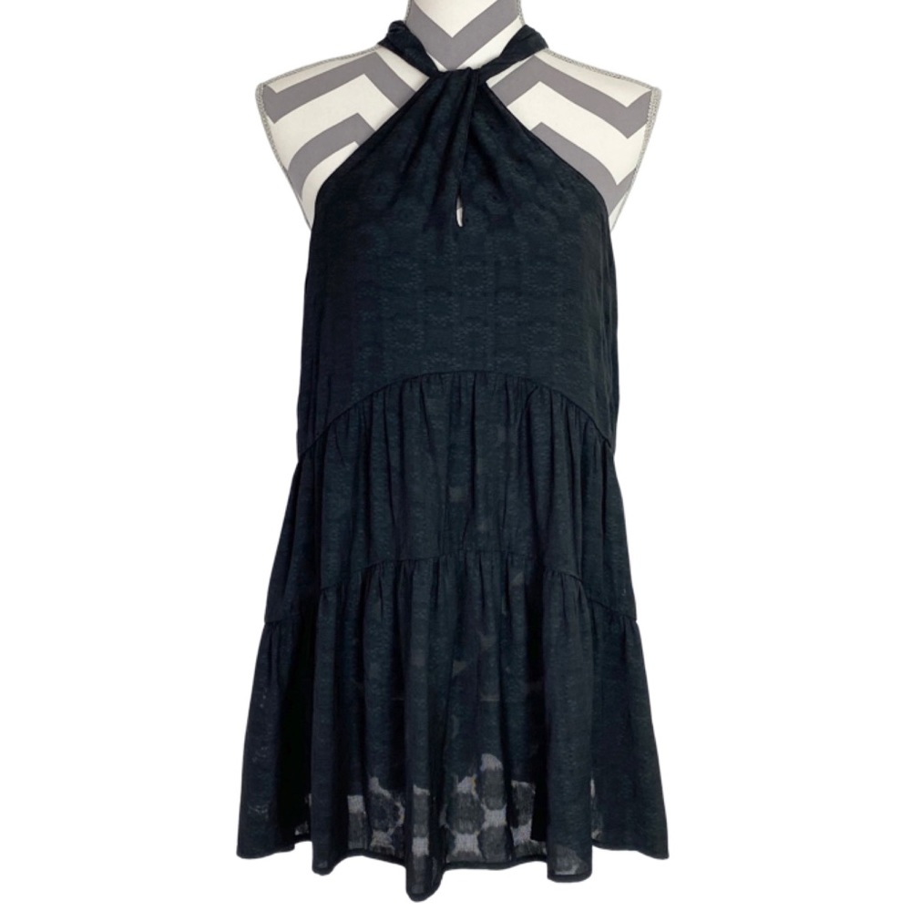 EUC Anthropologie Lavinia Halter Boho Tunic Blouse Large Dark Gray Sleeveless